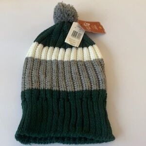 Beanie hat American needle pom pom Gray white green knit Cuff Great gift NWT